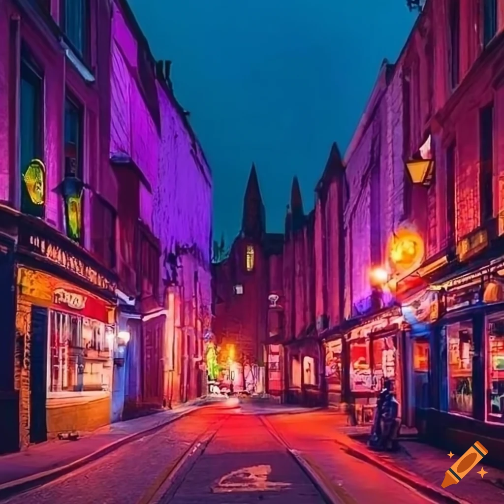 Colorful night scene of lively dublin streets with cozy pubs and locals