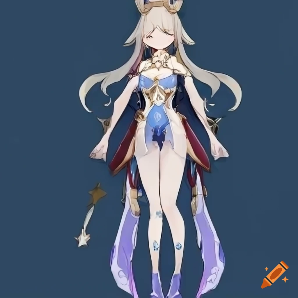Character design sheet of Genshin Impact woman named Fontaine