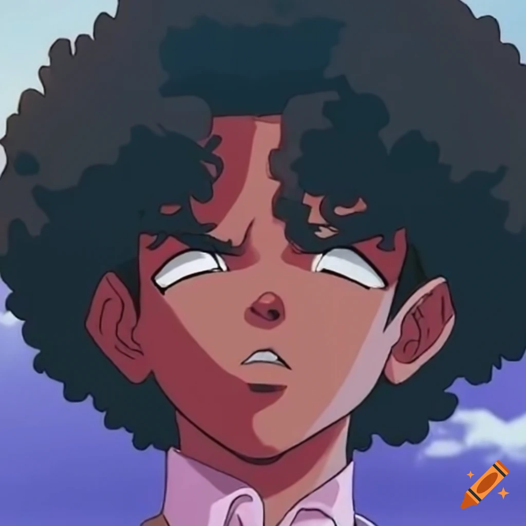 Anime character with an afro hairstyle in a 90s style