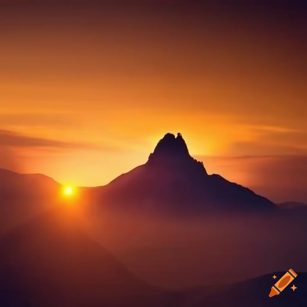 Breathtaking sunset over a majestic mountain peak on Craiyon