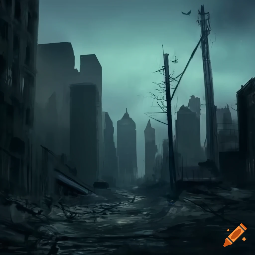 Bright dreamlike apocalyptic cityscape