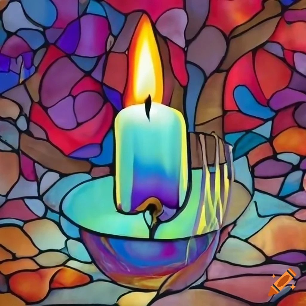 Stained glass depiction of a burning candle