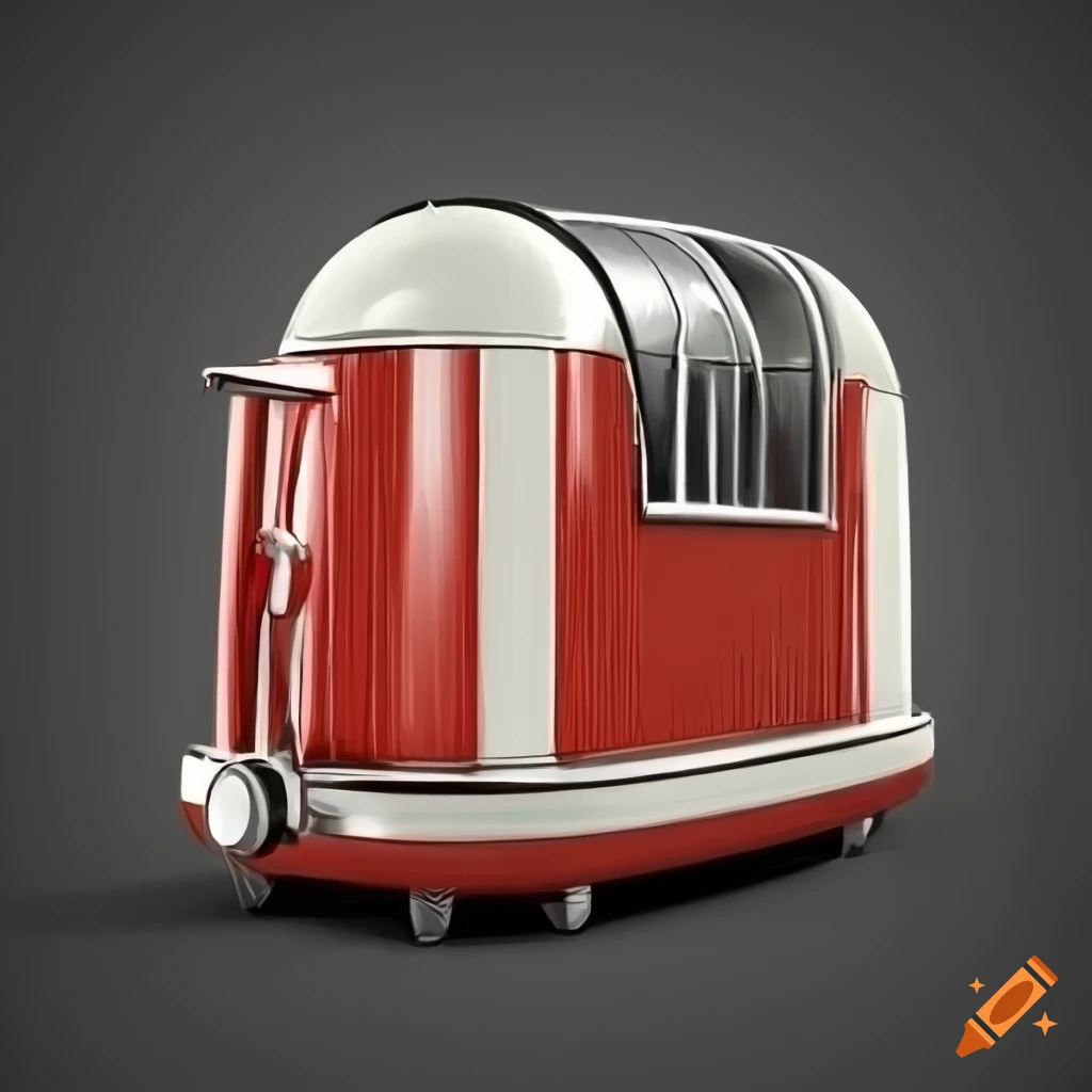 1930s red and white art deco style toaster in a vintage 2d artstyle
