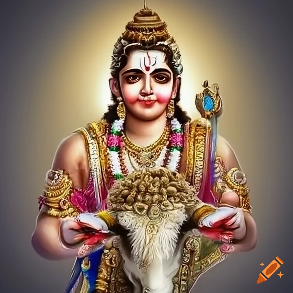 Lord Kartikeya sitting on a sheep