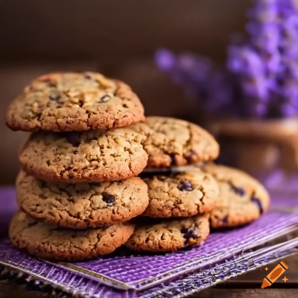 Oatmeal cookies with lavender on baking racks
