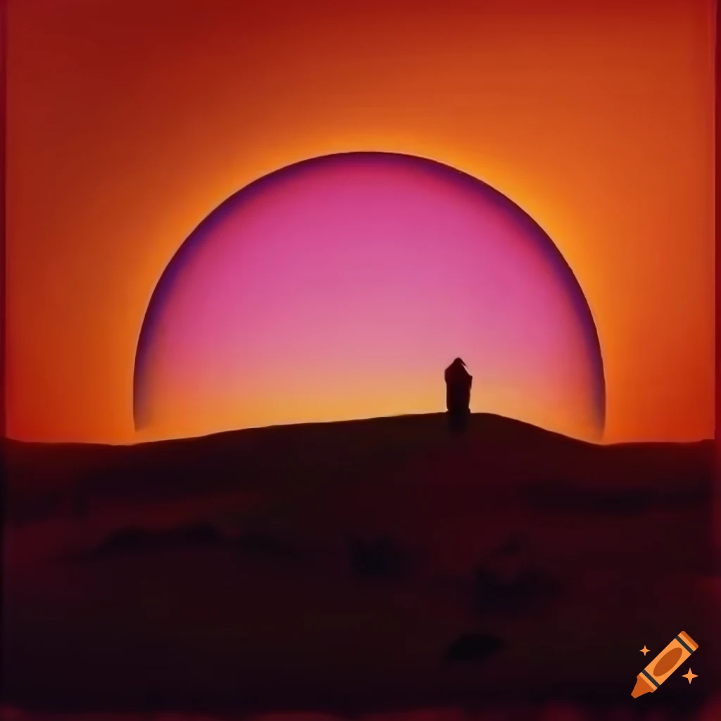 Rugged rural landscape at dusk with rolling hills under a colorful sky