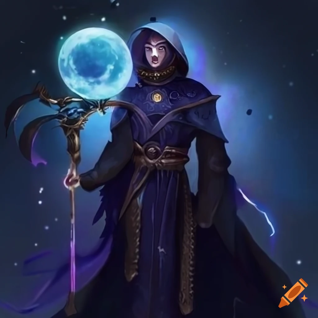 Corojão, the Night Sorcerer with starry cloak and staff
