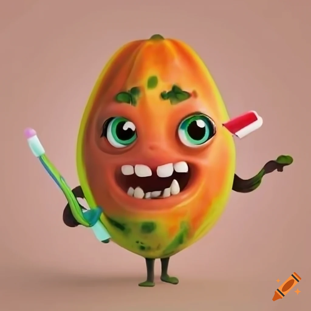 Papaya character brushing its teeth