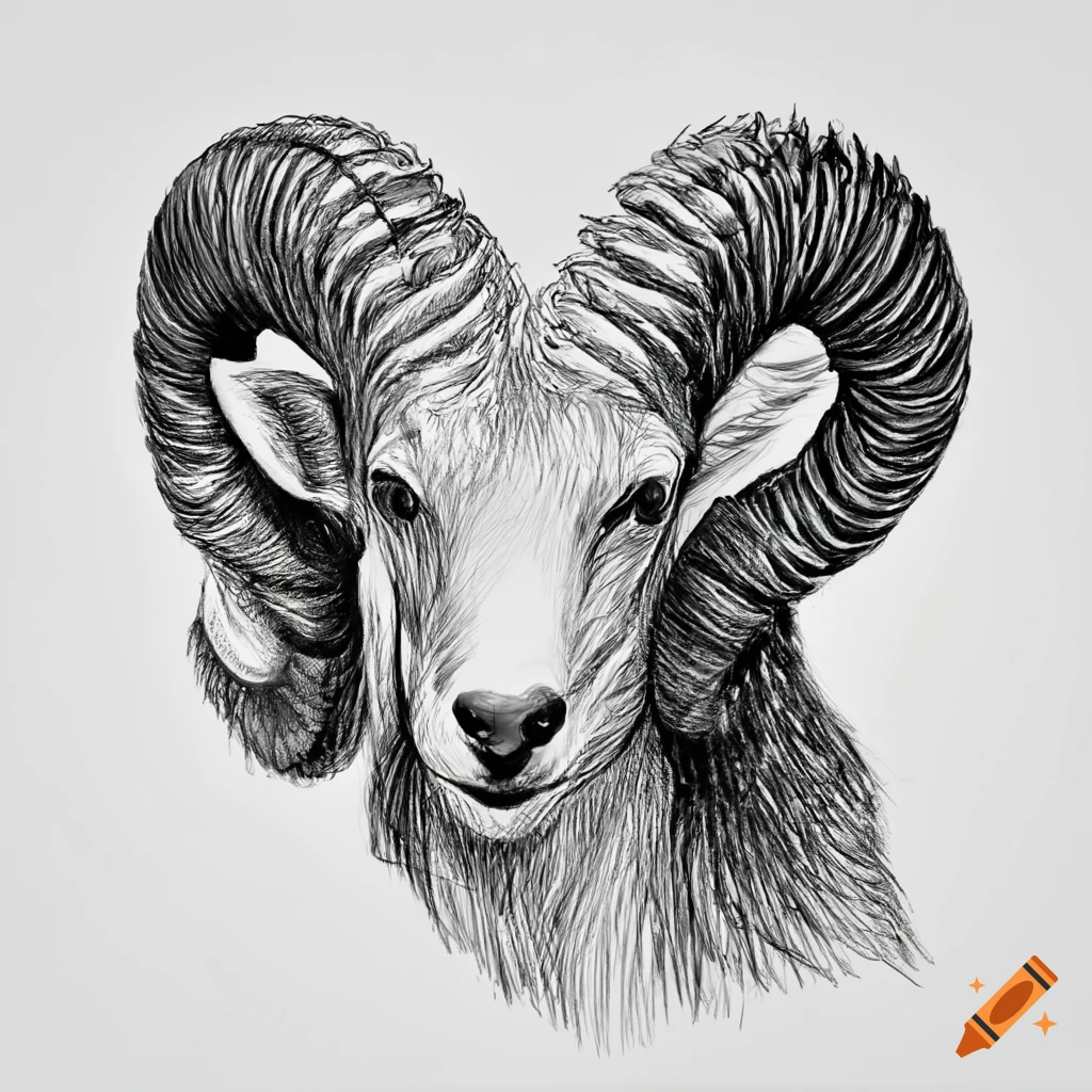 Ram pencil sketch on white background