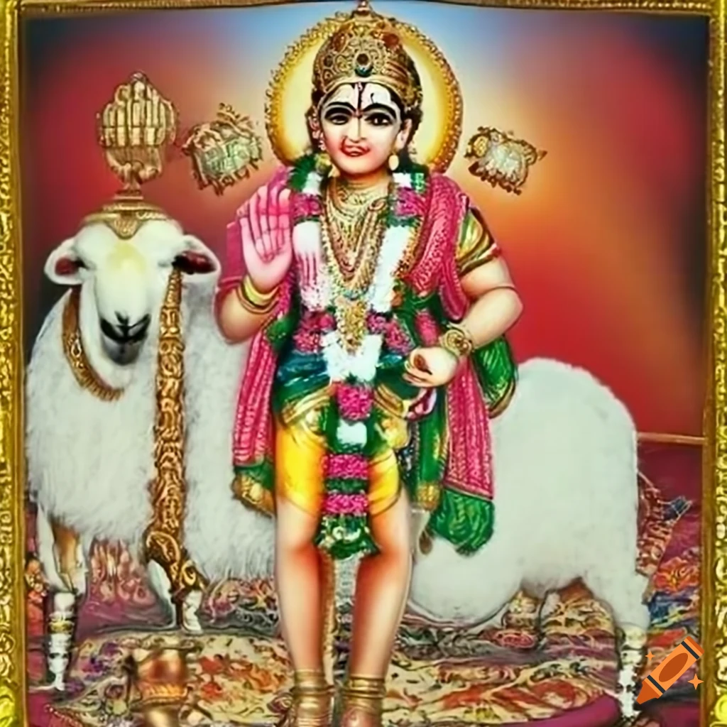 Lord Kartikeya sitting on a sheep