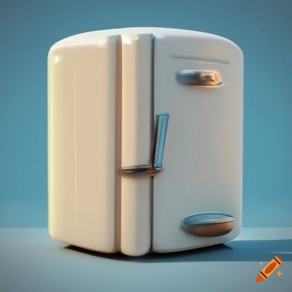 1930s white art deco style refrigerator in vintage 2D artstyle