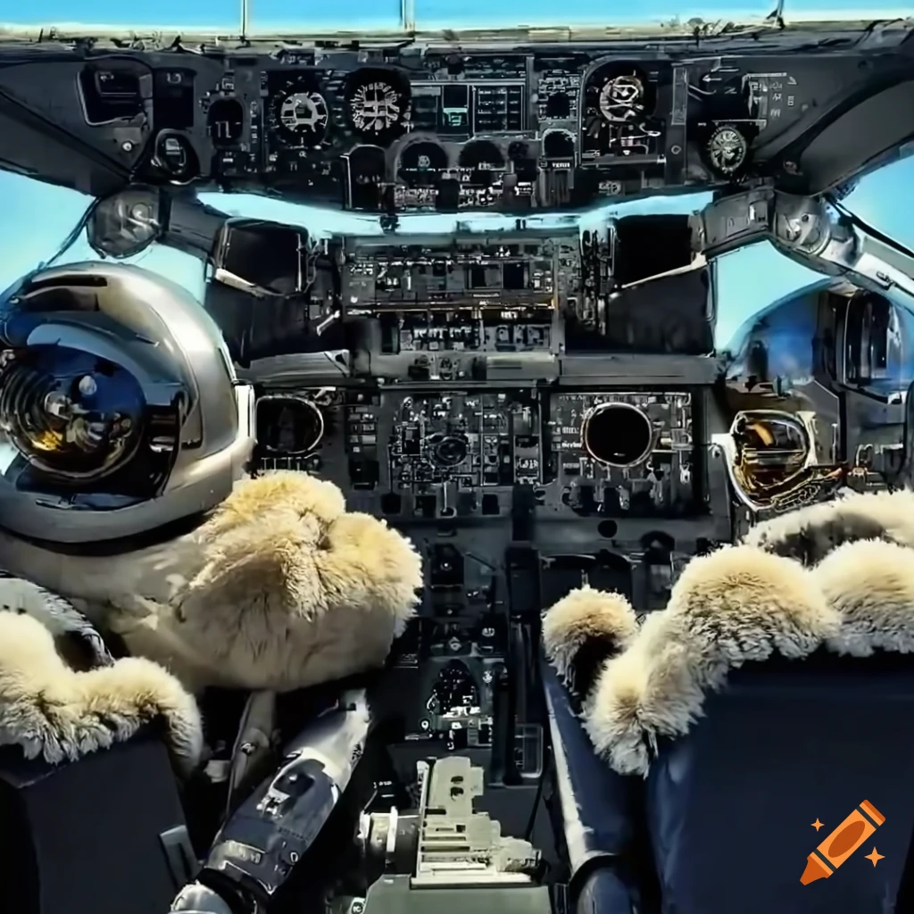 Futuristic scifi robots in fluffy sherpalined bomber jackets inside a