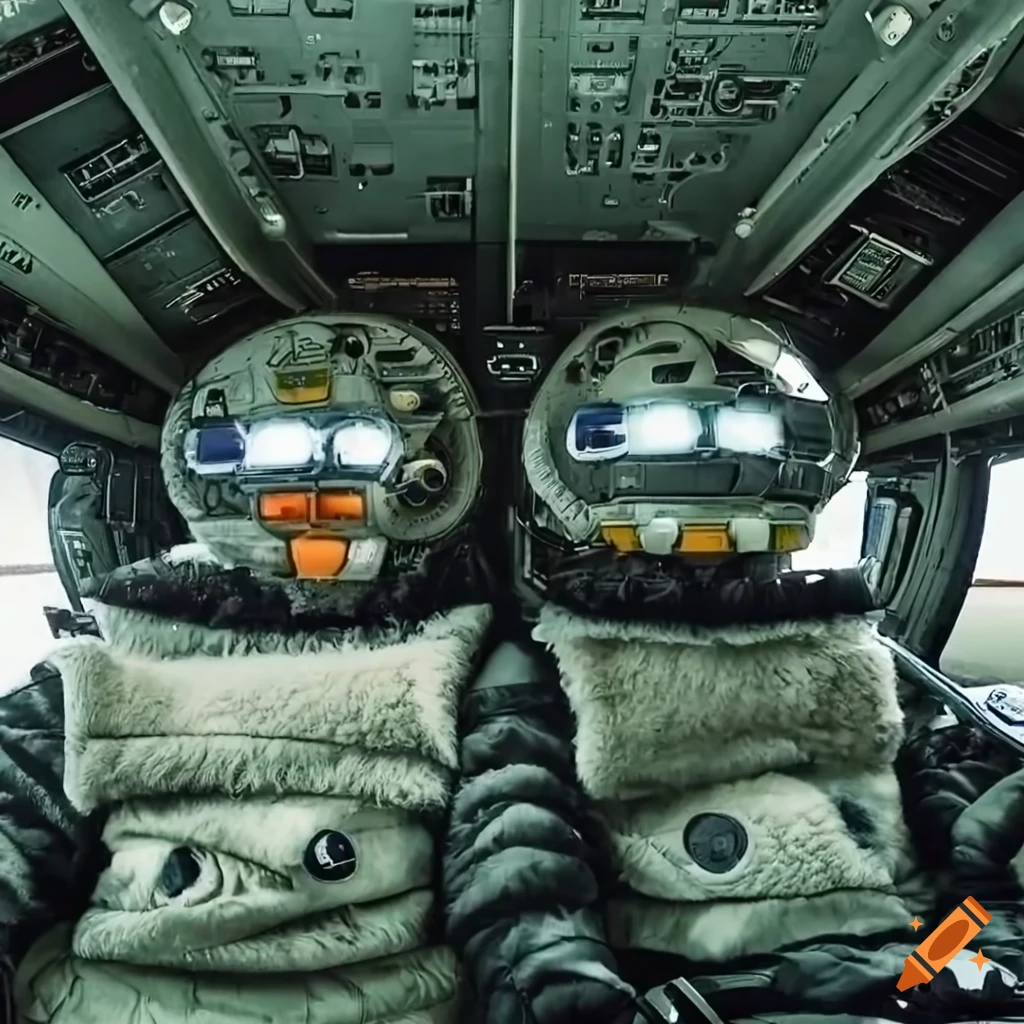 Futuristic scifi robots in sherpalined bomber jackets inside a