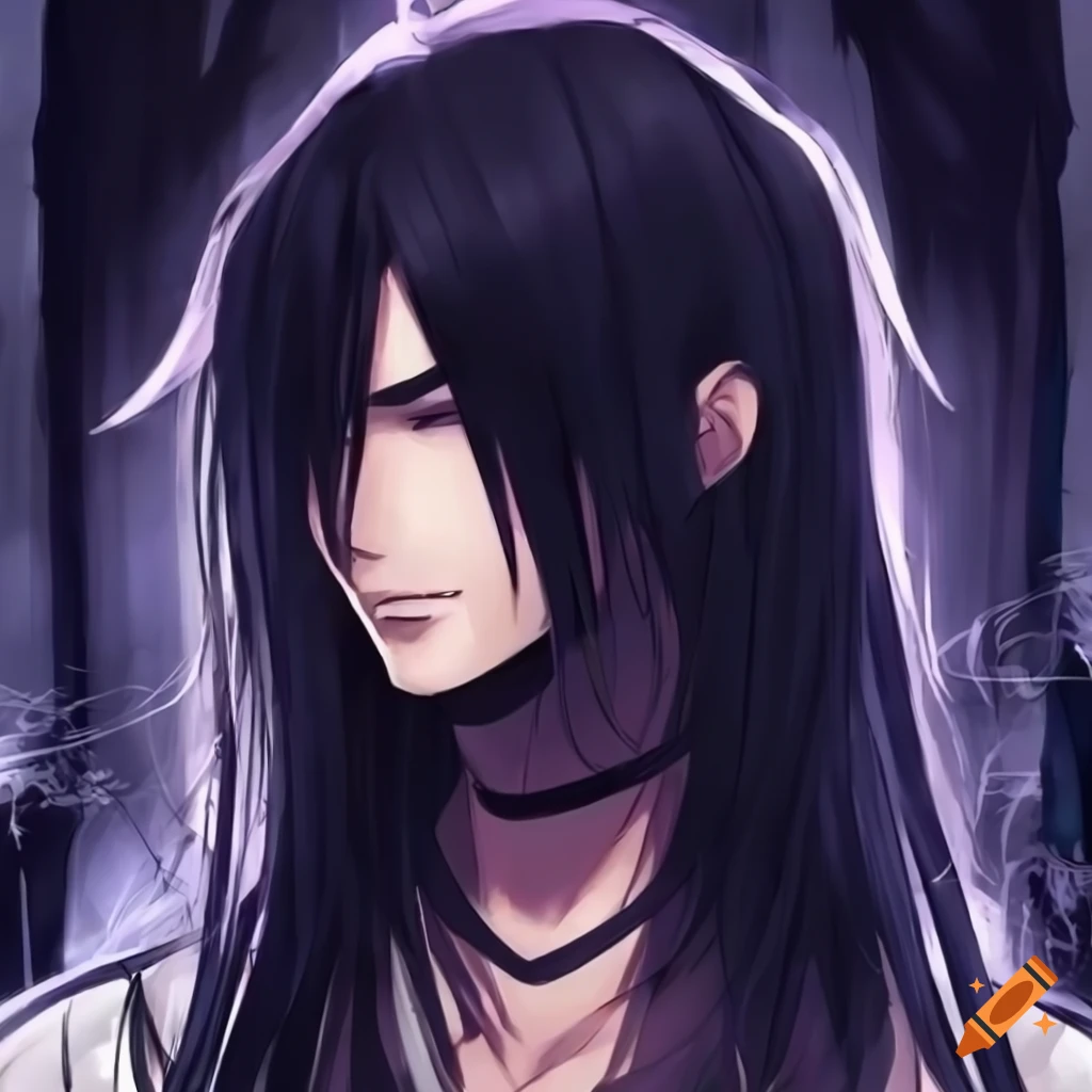 Anime young man with long black hair