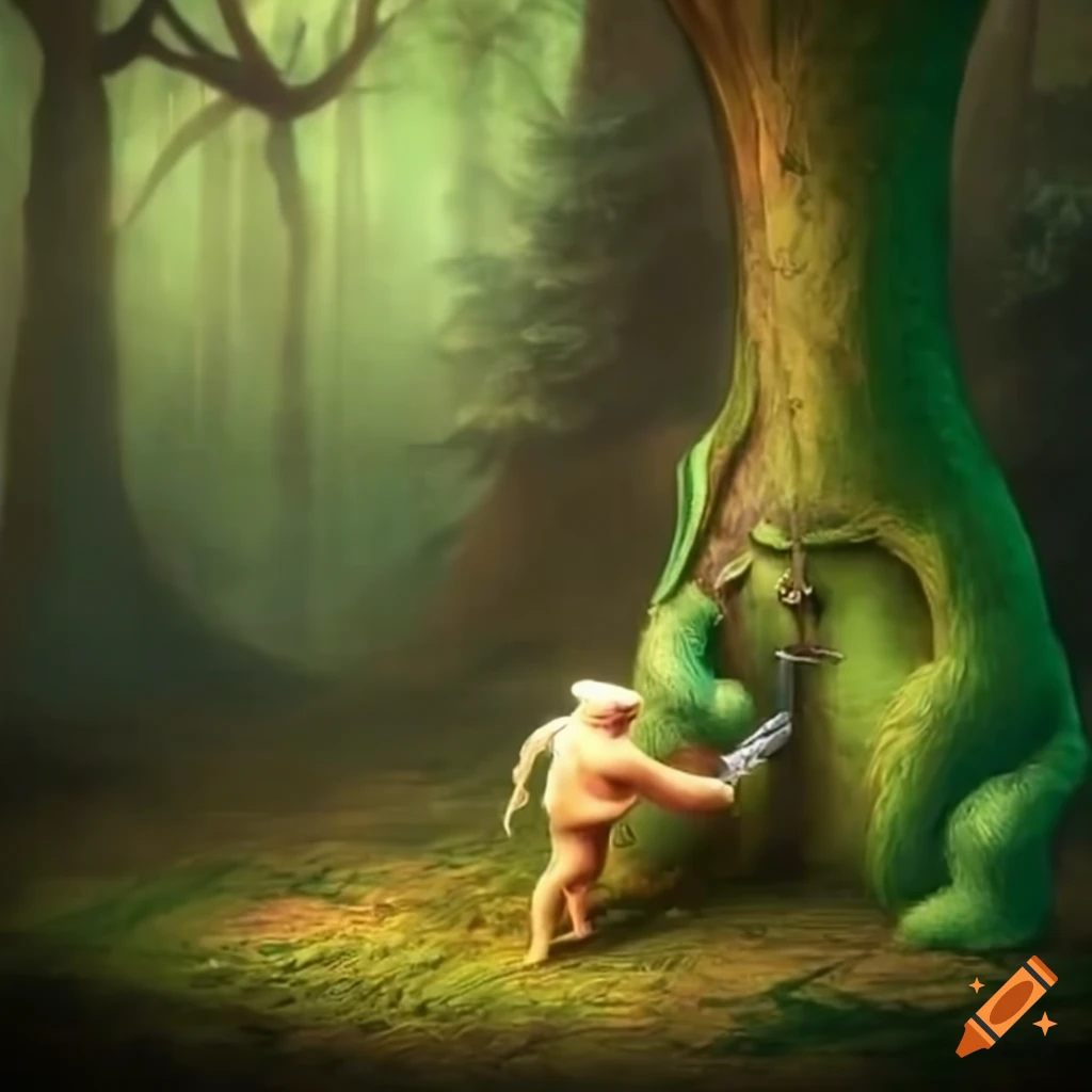 Kermit receiving a sword from Lambchop in a magical forest with a queenly figure