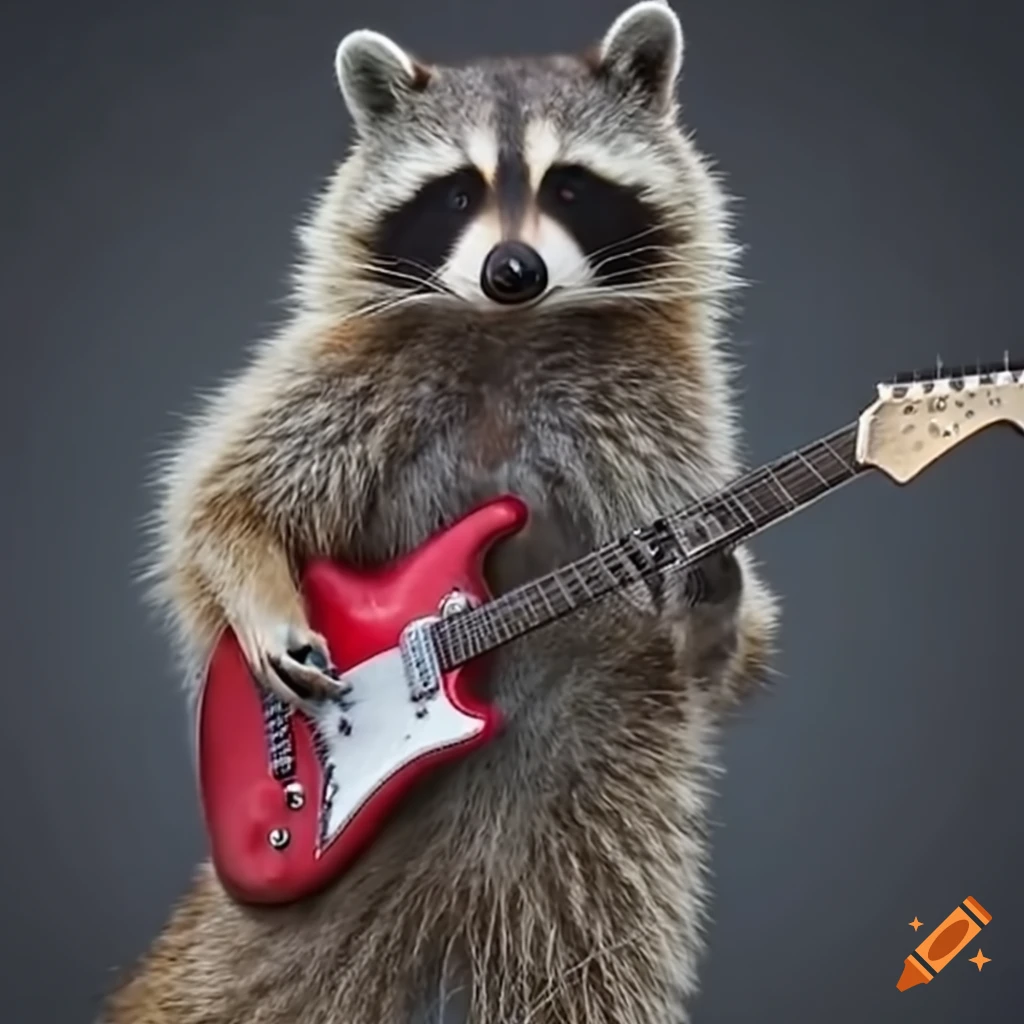 Raccoon playing electric guitar on Craiyon