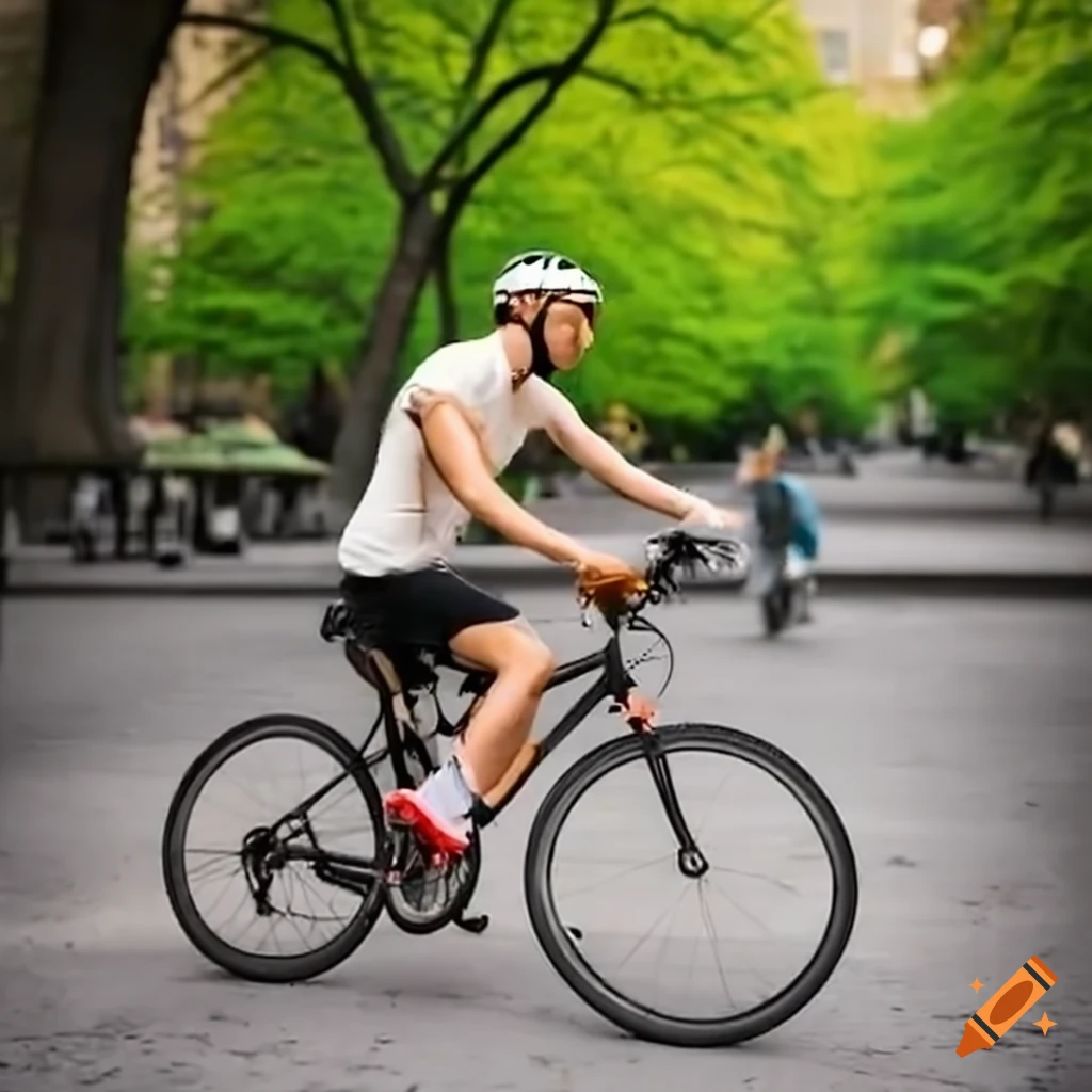 Cyclist enjoying ice cream in Central Park
