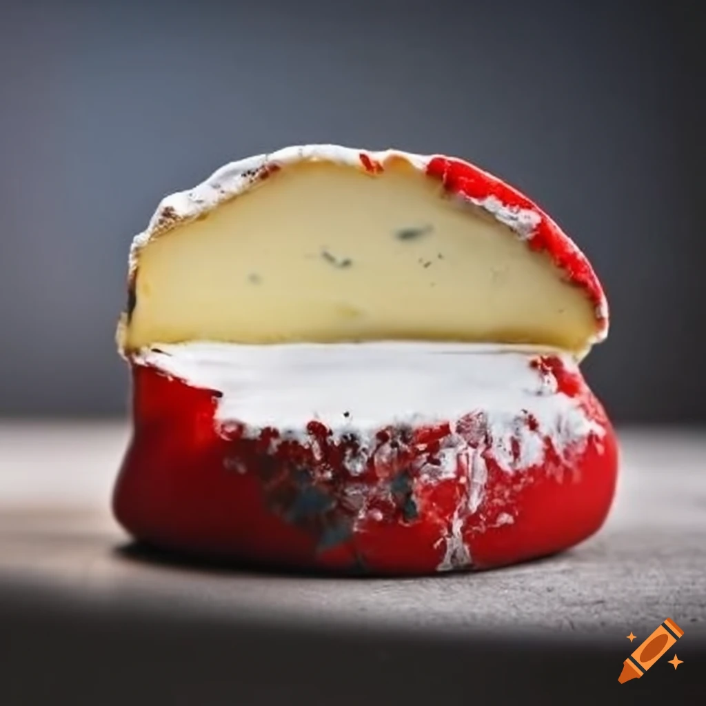 Camembert cheese with red mold on top on Craiyon