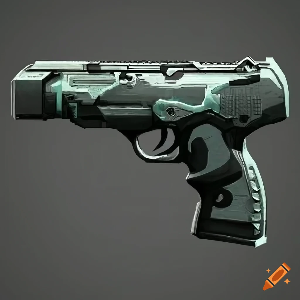 Futuristic pistol and cybernetic technology