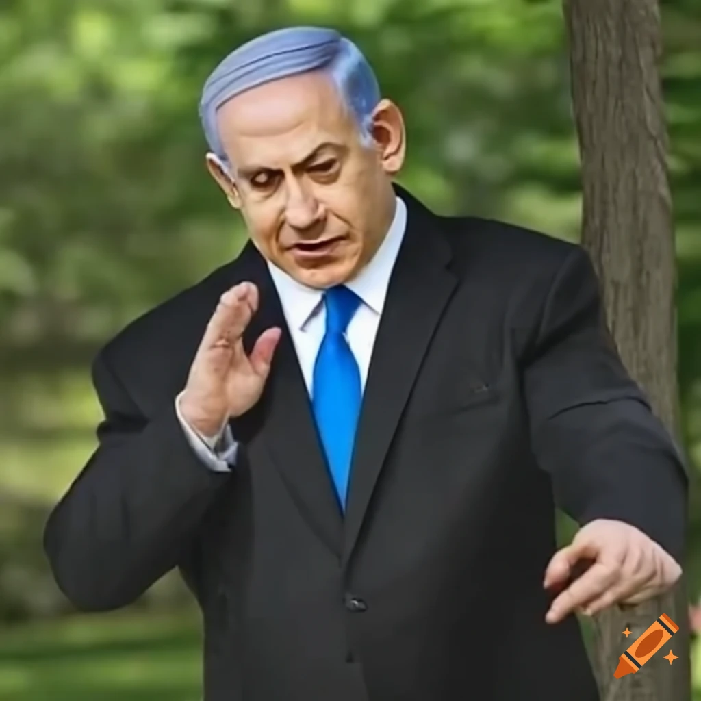Political satire: Benjamin Netanyahu swinging from a tree