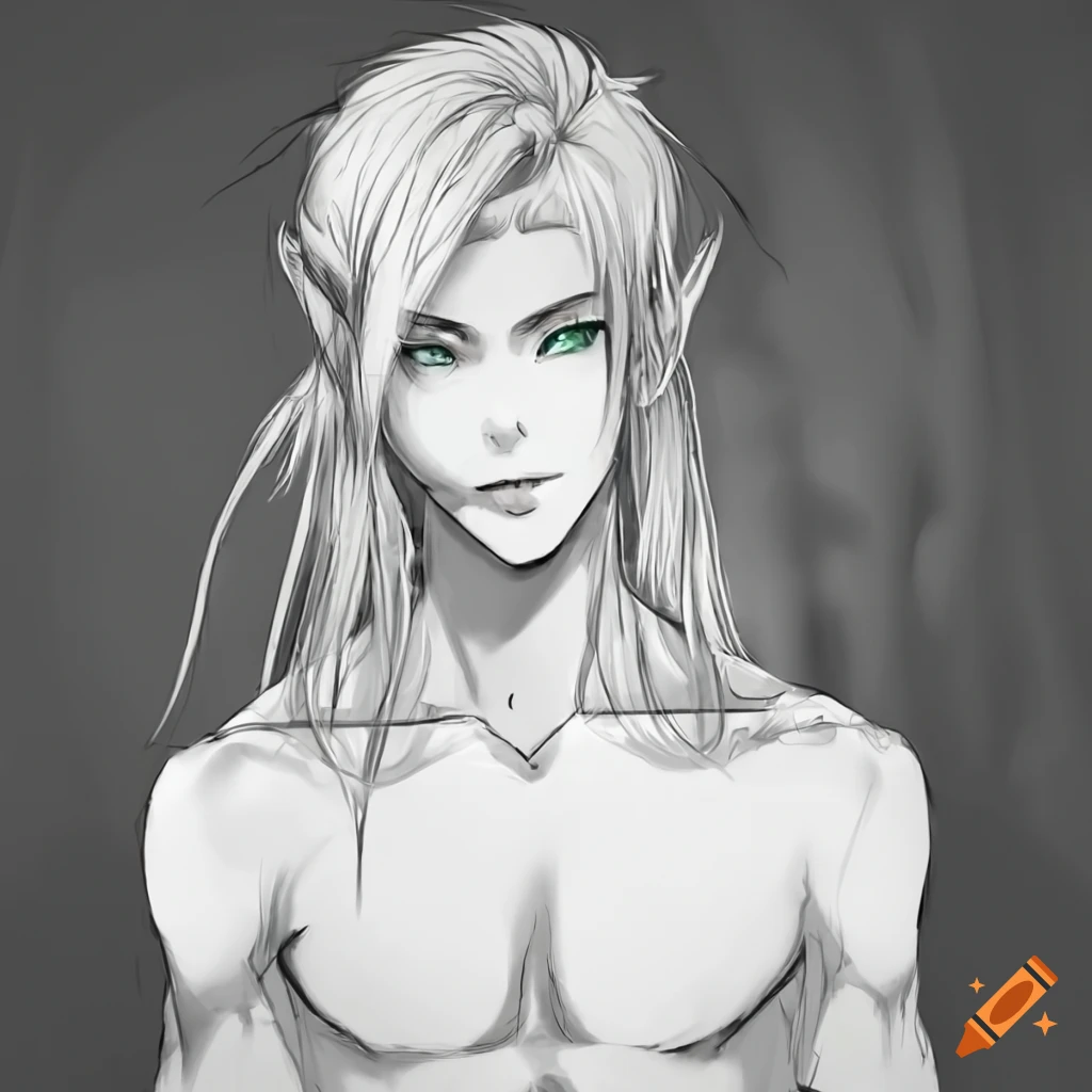 Male Elf with long golden hair gazing at dawn on Craiyon