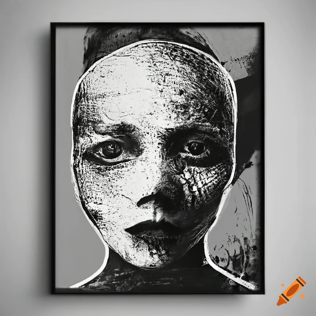 Abstract black and white printmaking poster with unique texture on Craiyon