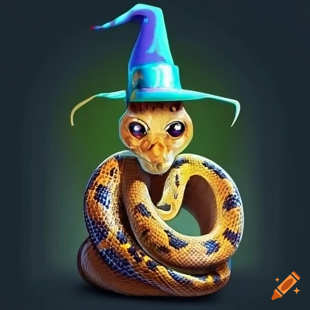 Python wearing a wizard hat on Craiyon