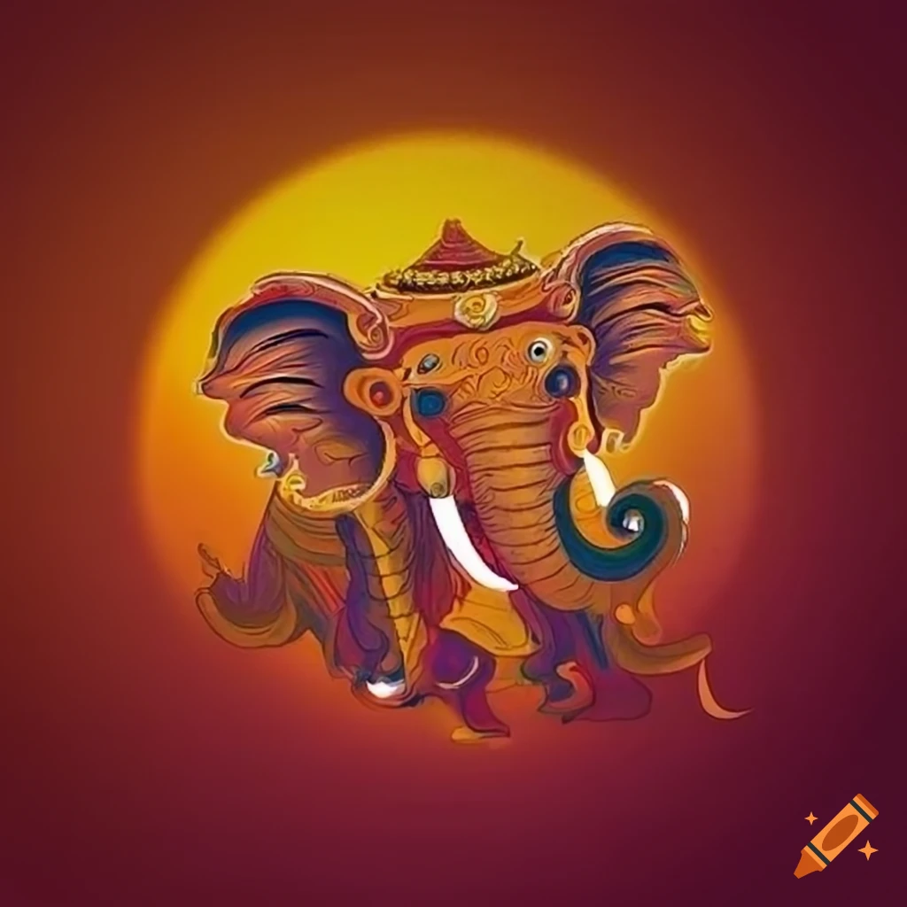 Traditional Buddhist school logo with an elephant in orange, white, and gold colors
