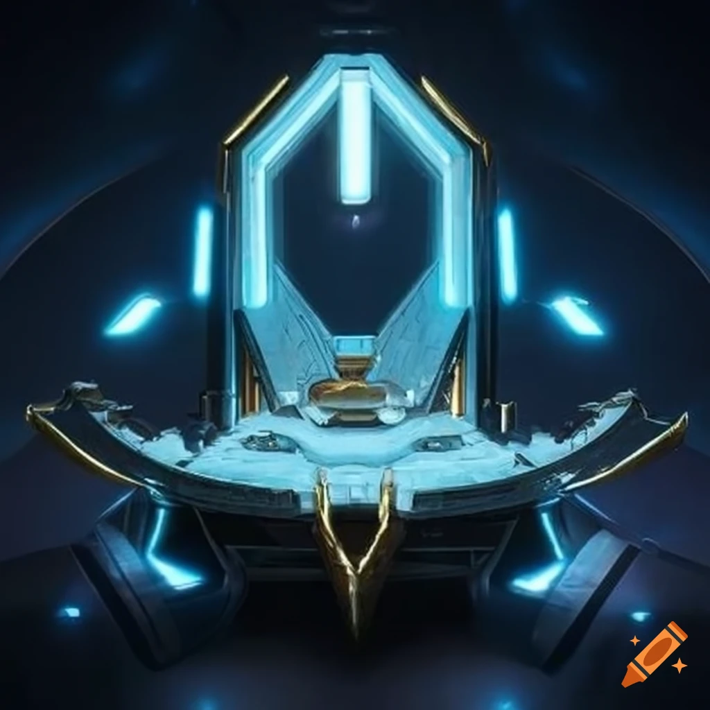 Spaceship throne with advanced technology and white-gold color scheme