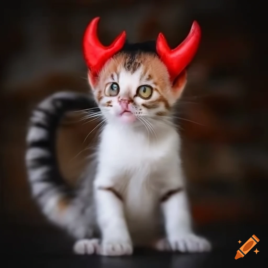 Cute kitten with red devil horns on Craiyon
