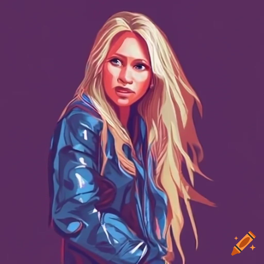 Blonde woman in plaid shirt and black leather outfit