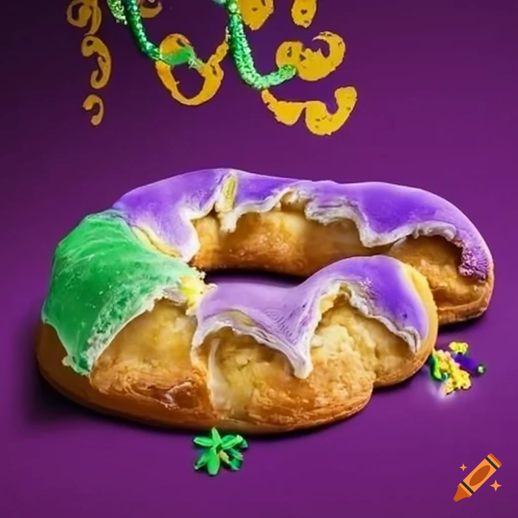 Delicious Mardi Gras spread of King Cake, beignets, and gumbo