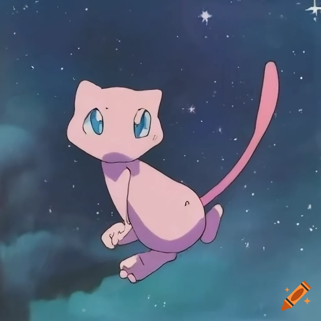 Mew under starry sky in Studio Ghibli style