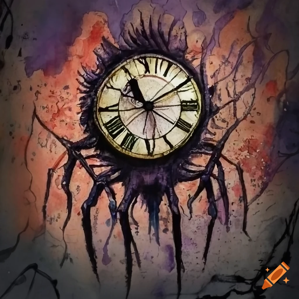 Horror eyeball spider clock in a lovecraftian setting on Craiyon