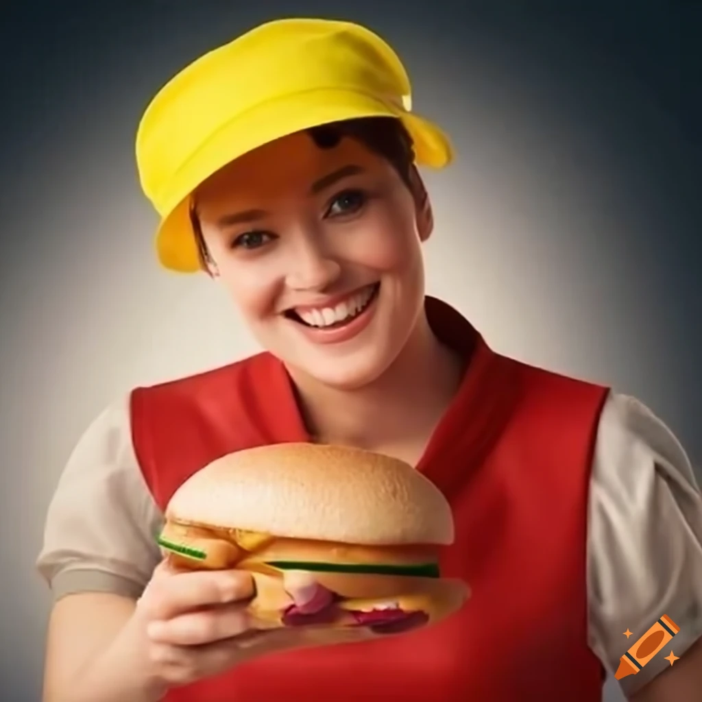 Mcdonald's worker serving food with order number in hand on Craiyon