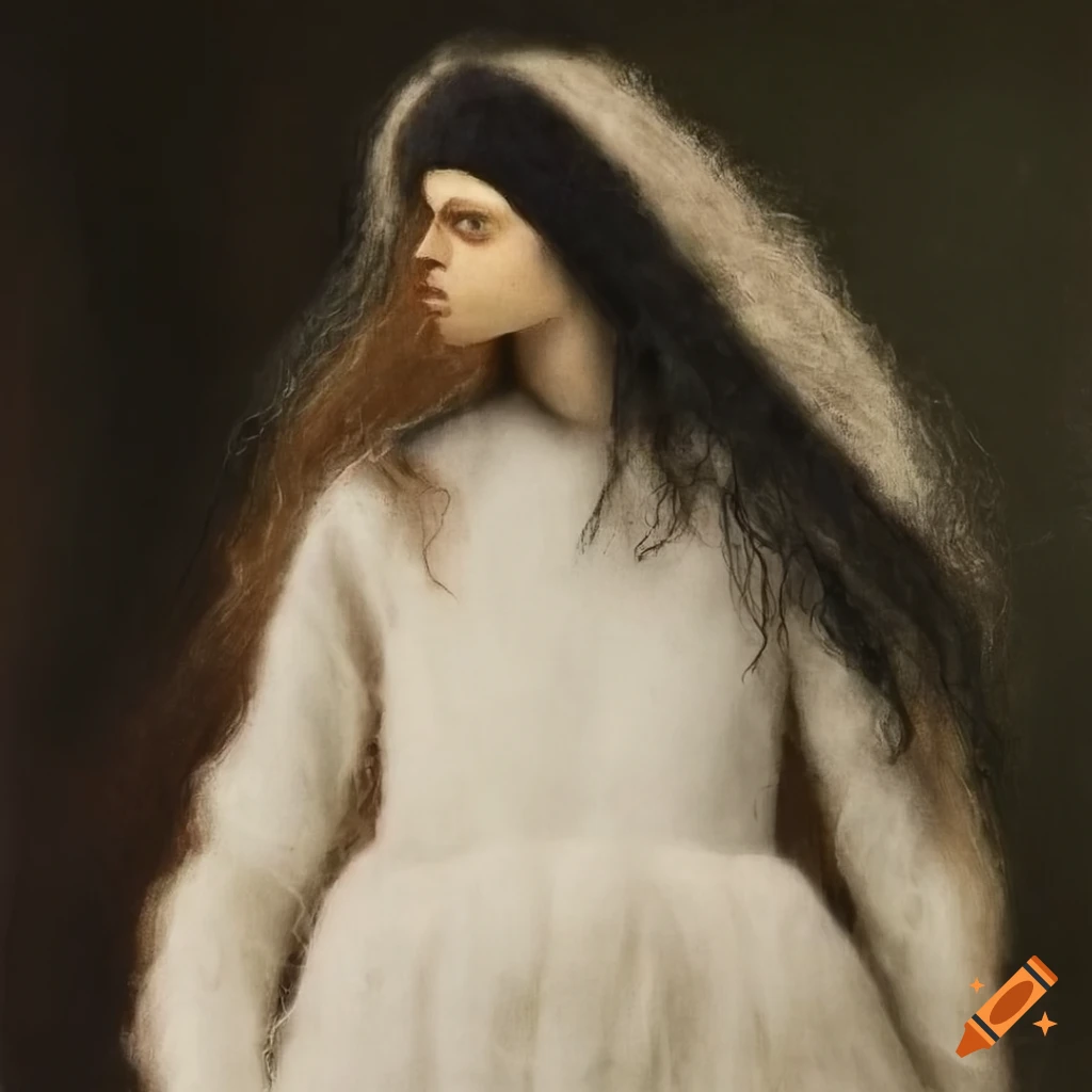 Felted textile representation of Egyptian white fabric Prada shirt inspired by Hugo Simberg painting