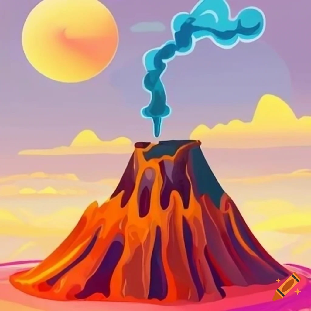 Whimsical cartoon volcano on Craiyon