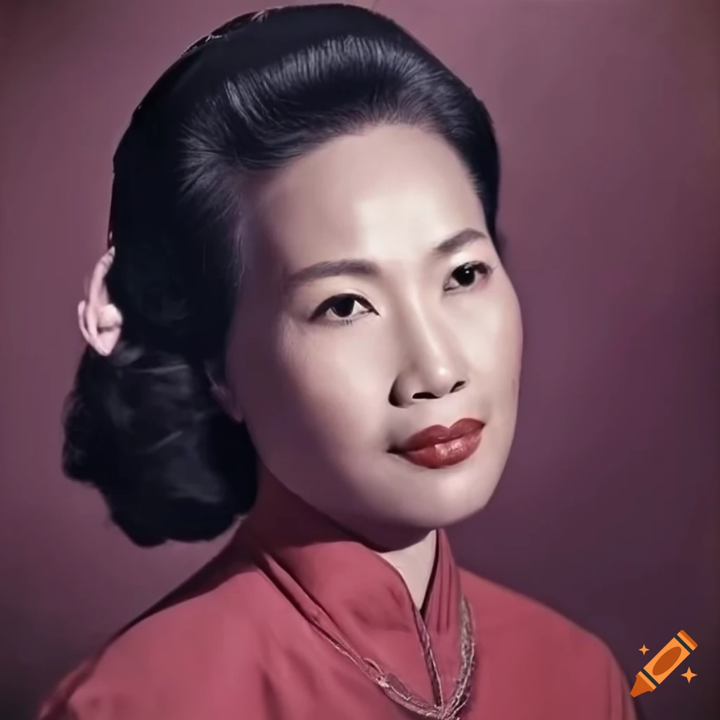 Confident rich middle-aged Asian woman in a 1950's portrait