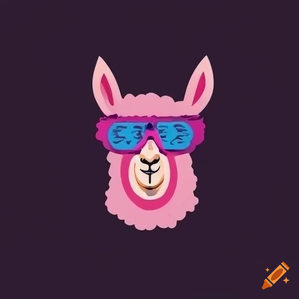 Cartoon alpaca head with cyberpunk glasses logo