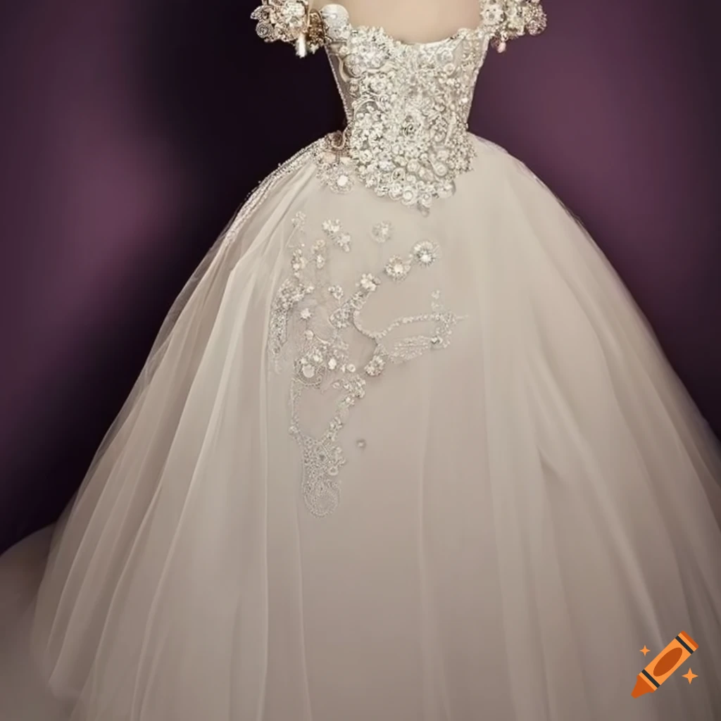 Beautiful white ball gown with silver stones and jewelry fit for a princess