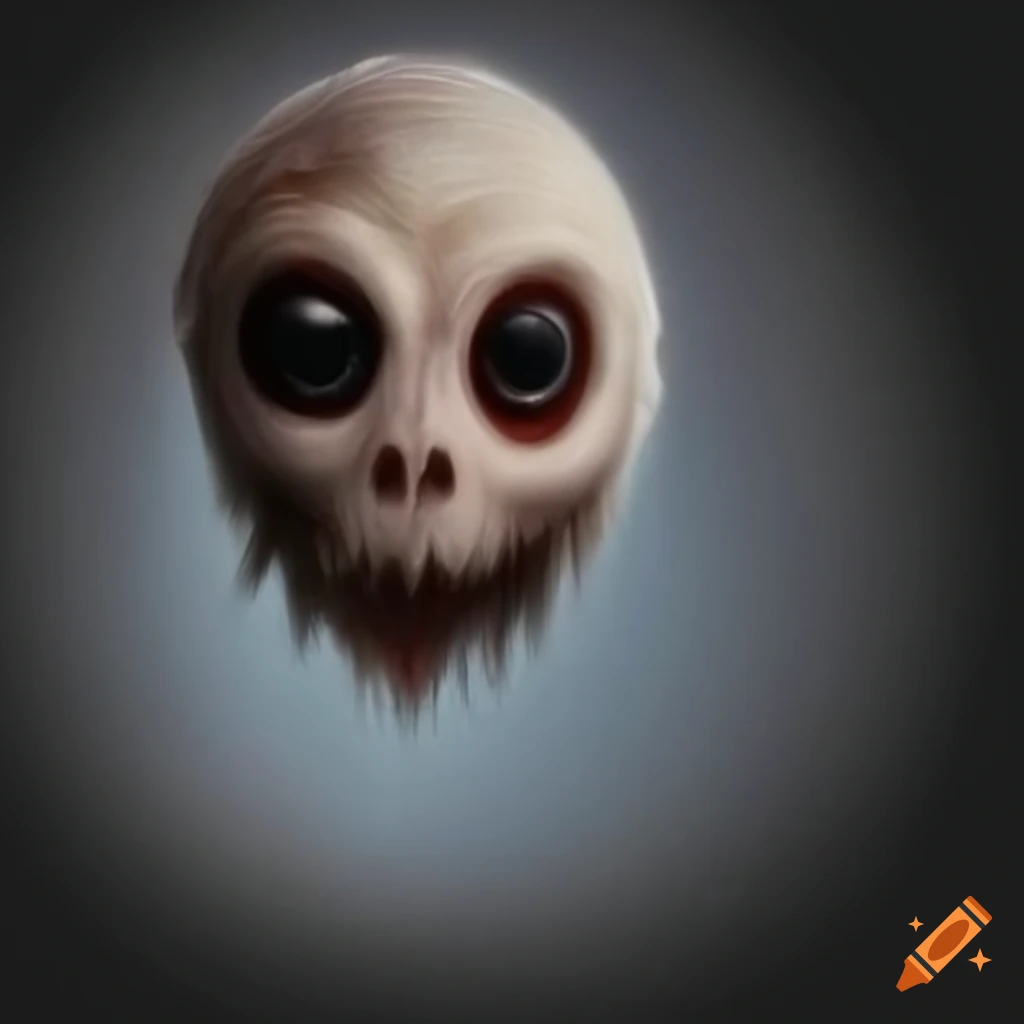 Realistic round ghost with black eyes, spiky teeth, and a whispy tail