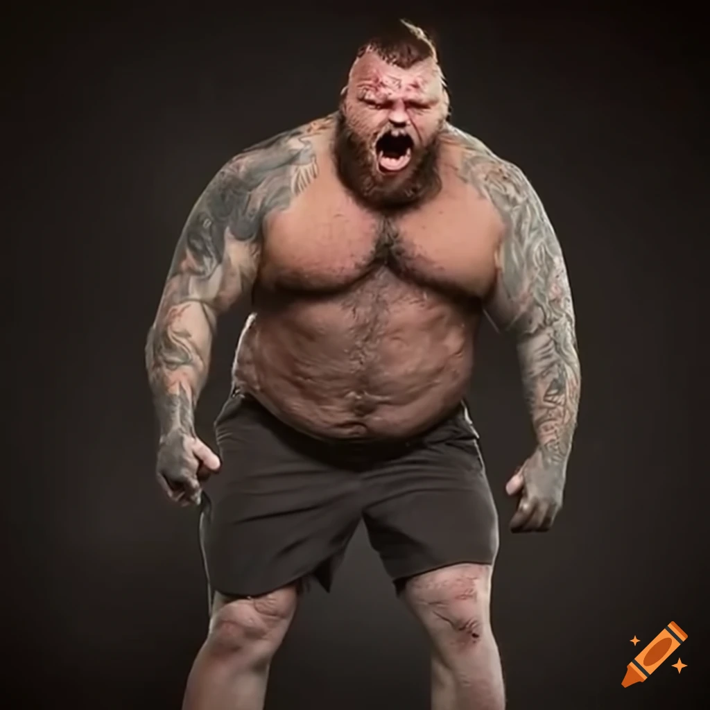 Eddie Hall transforming into a roaring werewolf