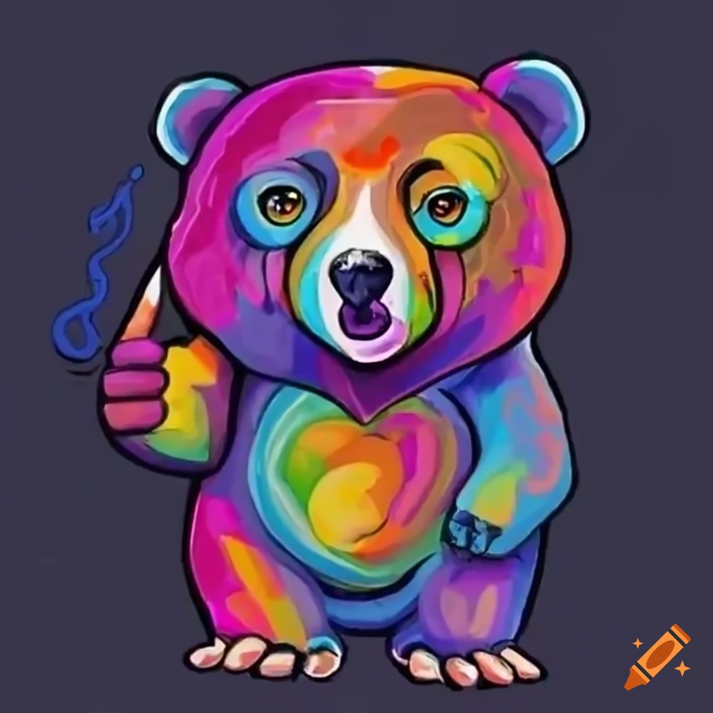 Oso con pulgar arriba, computador negro y smoking