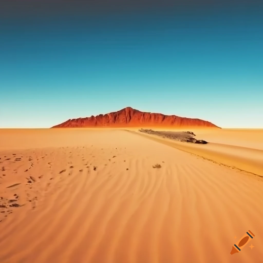 Wide shot of a massive desert with a distant railroad track
