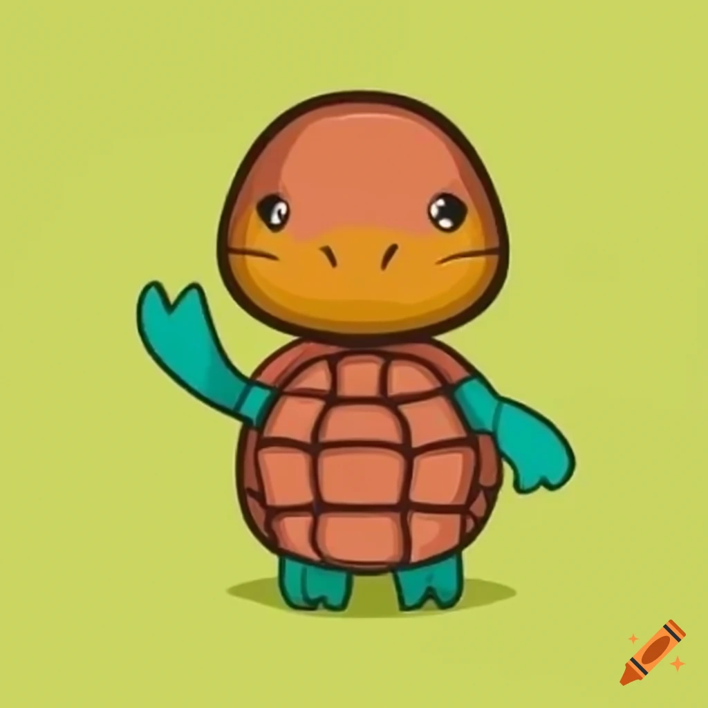 Cartoon cute turtle standing with a shiny head