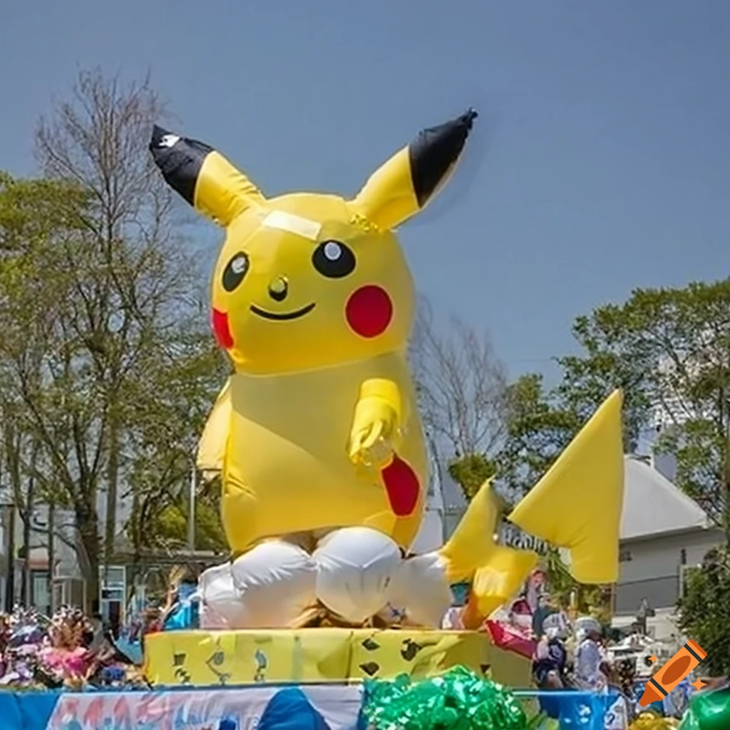 Pikachu inflatable doll in a parade for a Pokémon celebration