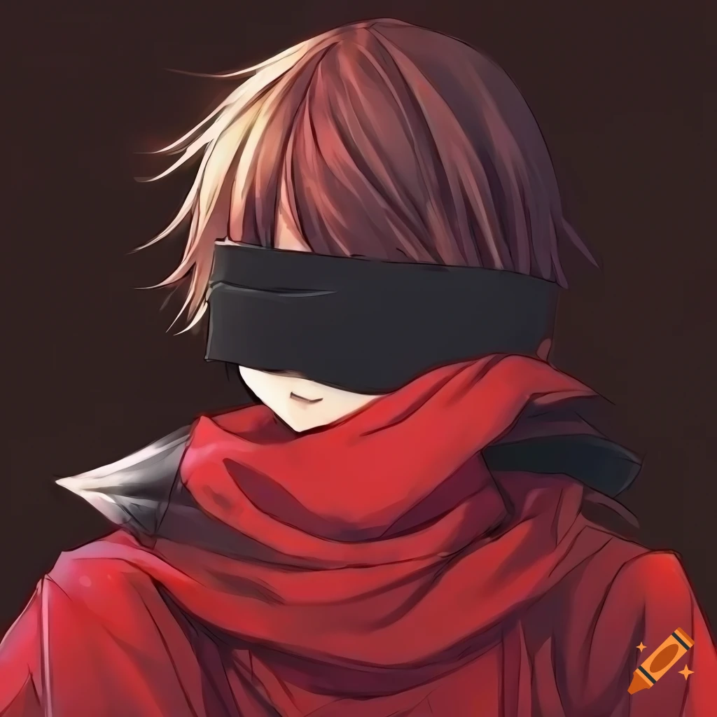 Anime boy with brown hair wearing a red sweatshirt and black body armor