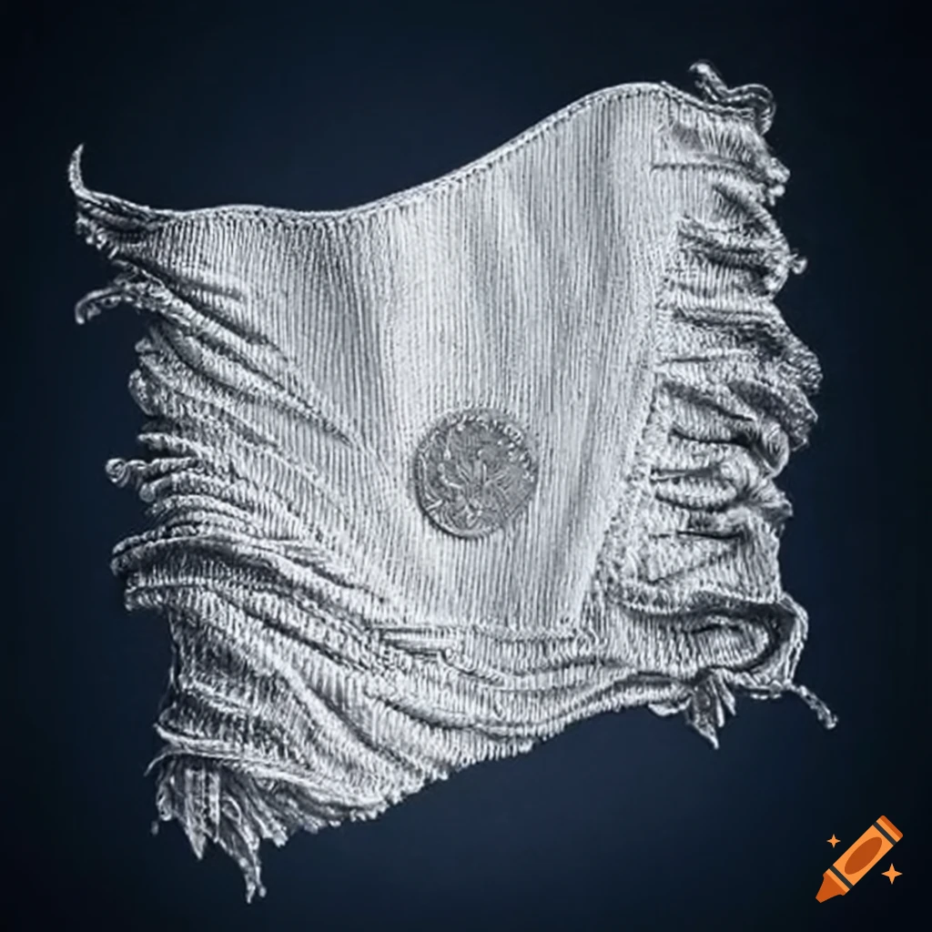Intricate white flag with silver coin embroidery