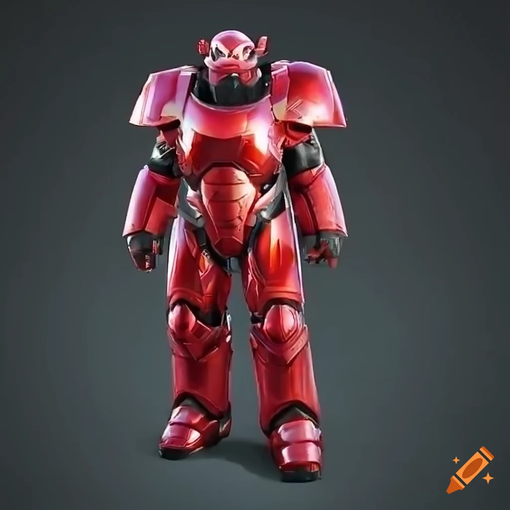 Full body power armor made of red crystal