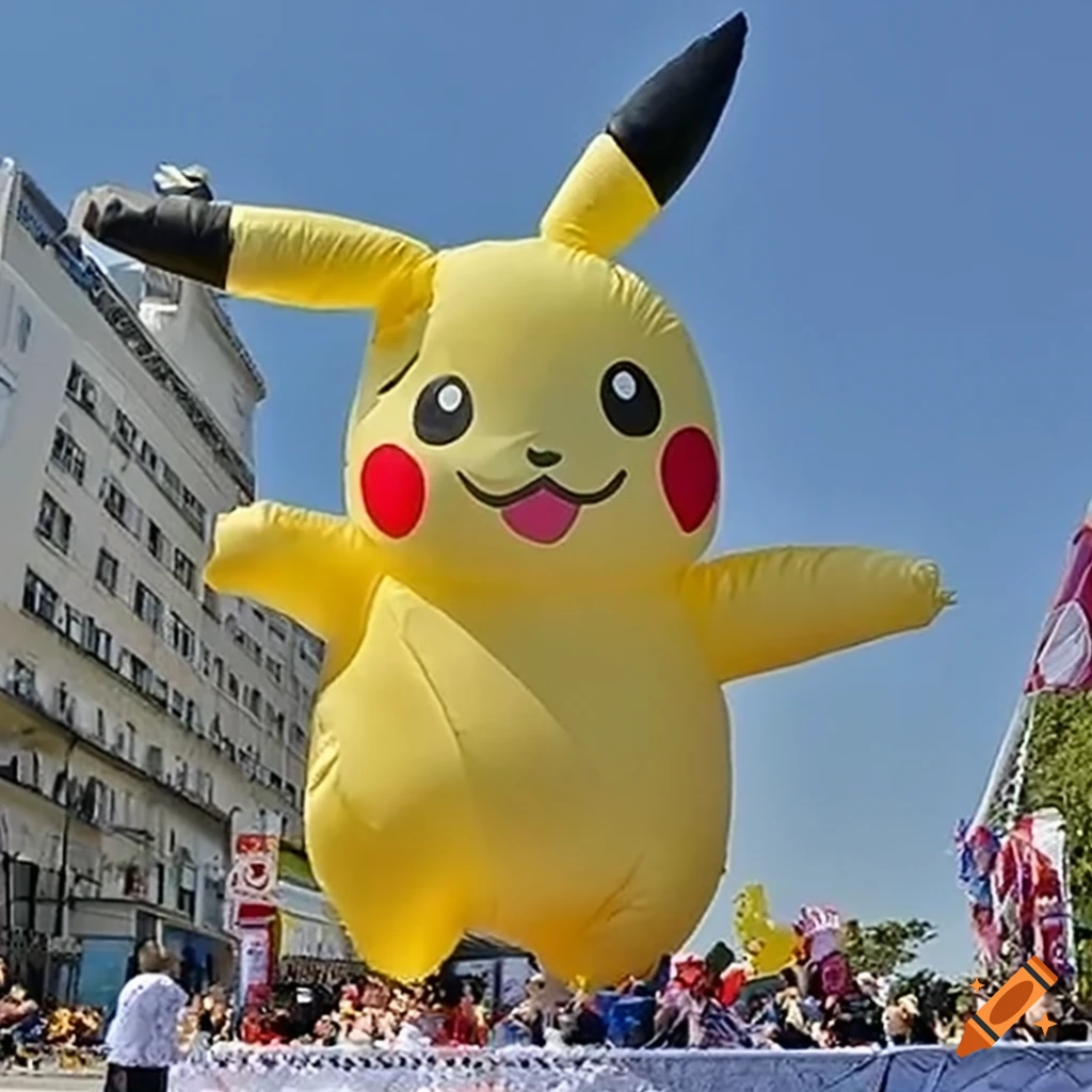 Pikachu inflatable doll in a parade for a Pokémon celebration